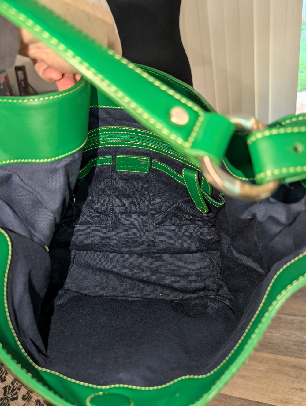 Cole Haan Natural Canvas And Kelly Green Leather Shoulder Bag - Picture 5 of 7